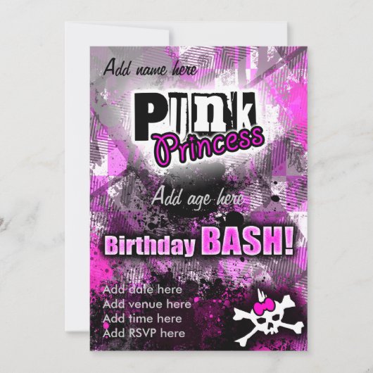 Punk Princess Birthday Bash Kaart (Voorkant)