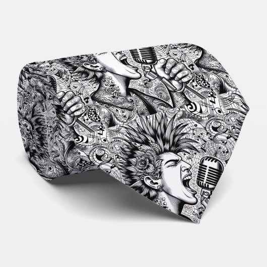 Punk Rock Black & White Necktie Stropdas (Opgerold)