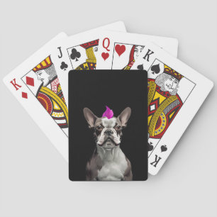 Punk Rock Boston Terrier Roze Mohawk Muziek Liefhe Pokerkaarten