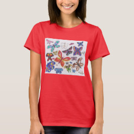 Punk Rock Doodle #28 Vlinders Kleur Rood Vrouwen T-shirt