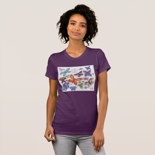 Punk Rock Doodle #28 Vlinders Kleur Vrouwen T-shirt (Voorkant volledig)