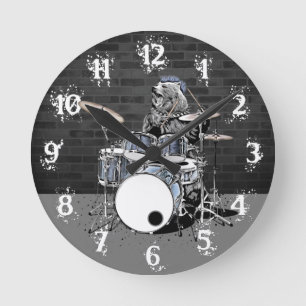 Punk Rock Drummer Bear Playing Drums Rocker Ronde Klok