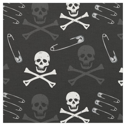 Punk Rock Gothic Grunge Skulls Zwart Stof (Close Up)