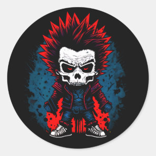 Punk Rock Grunge Zombie Kleurrijke Schedel Cool On Ronde Sticker