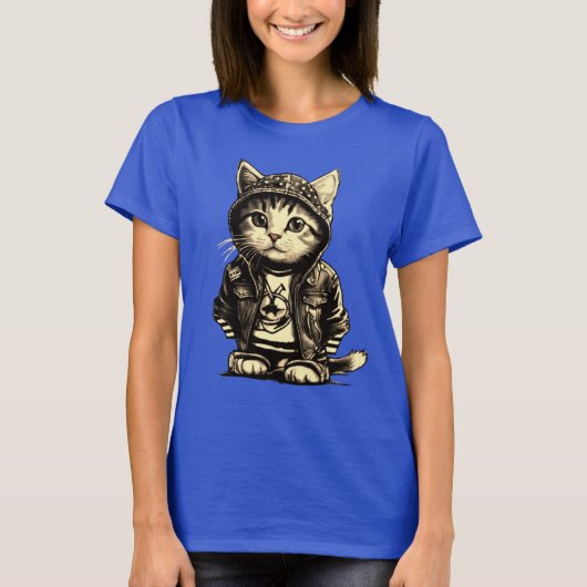 Punk Rock Kitten Schattige Cat Design T-shirt (Voorkant)