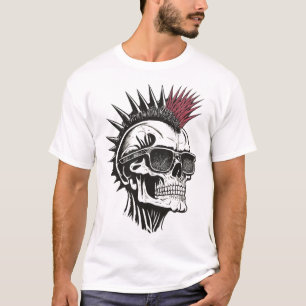 Punk Rock Mohawk Schedel Zonnebril Alternatief Wit T-shirt