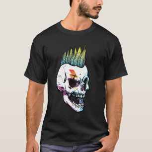 Punk Rock Schedel Mohawk Haar Heavy Metal Hoofd Pu T-shirt