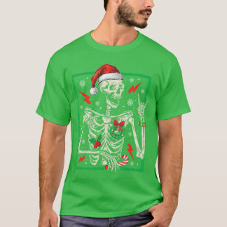 Punk Rock Skeleton Santa Hat Cool Rocker Christmas T-shirt