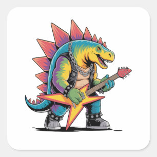 Punk Rock Stegosaurus Dinosaur Gitaar spelend Vierkante Sticker