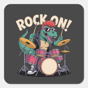 Punk Rock T-Rex Dinosaur Drummer - Percussie Vierkante Sticker
