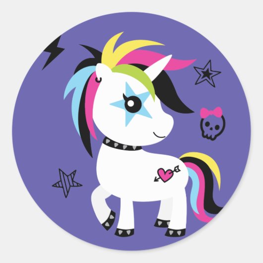 Punk Rock Unicorn Ronde Sticker (Voorkant)