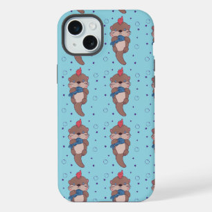Punk Rock Zeeotter met Vis Grappige Dierenkunst iPhone 15 Plus Case