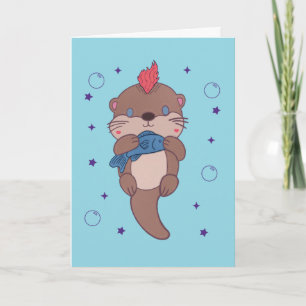 Punk Rock Zeeotter met Vis Grappige Dierenkunst Kaart