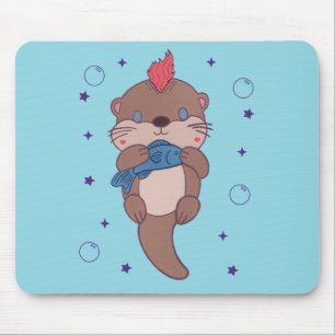 Punk Rock Zeeotter met Vis Grappige Dierenkunst Muismat