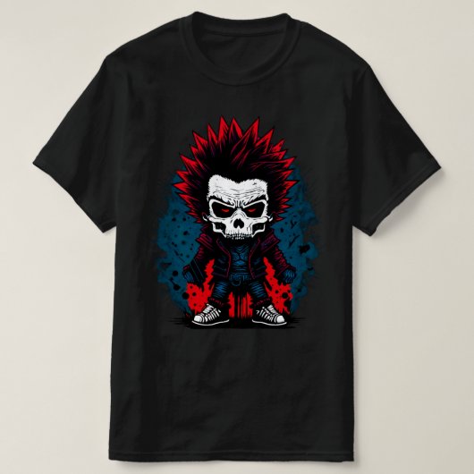 Punk Rock Zombie Kleurrijke Heldere Schedel Cool D T-shirt (Design voorkant)