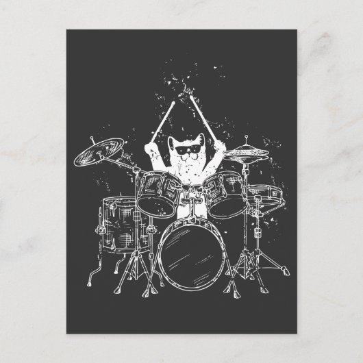 Punk Rockstar Kitten Kitty Cat Drummer Speling Briefkaart (Voorkant)