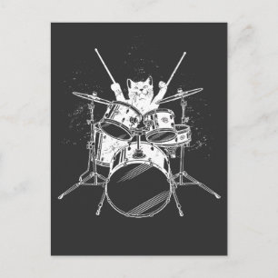 Punk Rockster Kitten Kitty Kat Drummer Spelend Pos Briefkaart