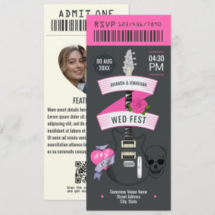 Punk Romance Rock ’n’ Roll Trouwkaart Ticket Kaart