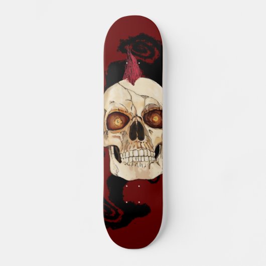 Punk rots Gothic Skull met Red Mohawk Skateboard (Voorkant)