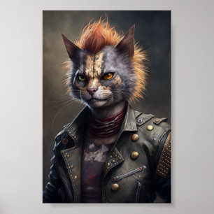 Punk rotskatportret, dierlijke kattenisolatie poster