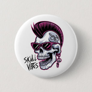 Punk Skull Vibes. Cool Skull met zonnebril Desi Ronde Button 5,7 Cm