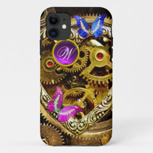 PUNK STEAM-VISTUIG, GEMSTONES, BUTTERFLIES MONOGRA iPhone 11 HOESJE