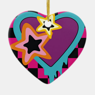 punk sterren en hartblauw roze paars 3 keramisch ornament