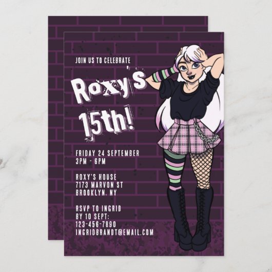 Punk tiener meisje 15e verjaardag Kaart (Voorkant / Achterkant)