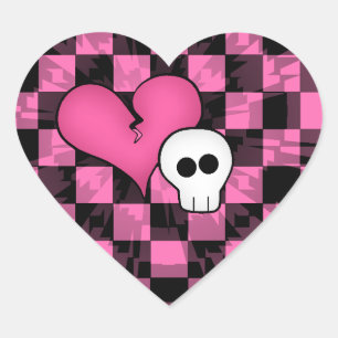 Punk warme roze en zwarte gebroken schedel hart sticker