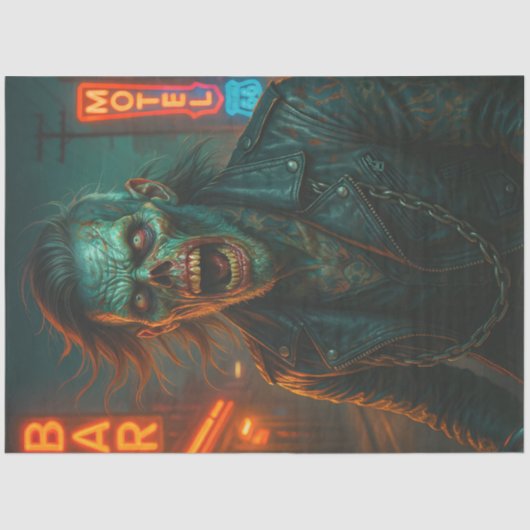 Punk Zombie in Leather Jacket | Gotische Halloween Tissuepapier (Voorkant)