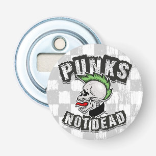 Punkt Not Dead Skull Mohawk Punk Rock Rocker Button Flesopener