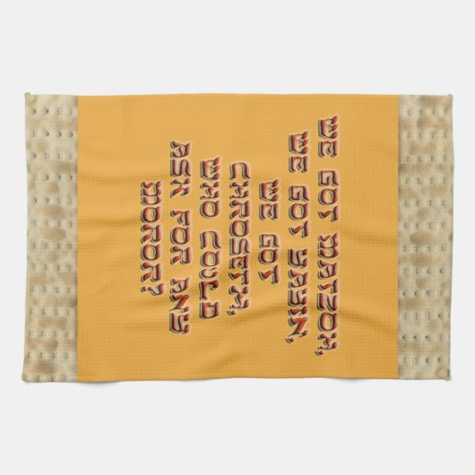 Punny Passover Kitchen Towel met Matzoh Border Theedoek (Horizontaal)