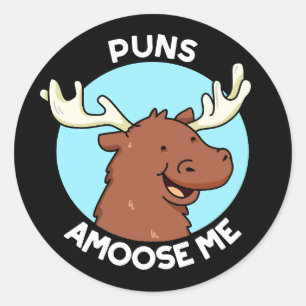 Puns Amoose me Funny Moose Pun Dark BG Ronde Sticker