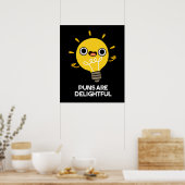 Puns is heerlijk Funny Bulb Pun Dark BG Poster (Keuken)