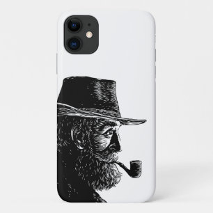 Punt- en Lijnportret: Wijze Oude Man die een Pijp  iPhone 11 Hoesje