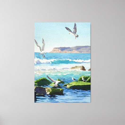 Punt Loma Rocks Golven en Zeemeeuwen Canvas Afdruk (Voorkant)