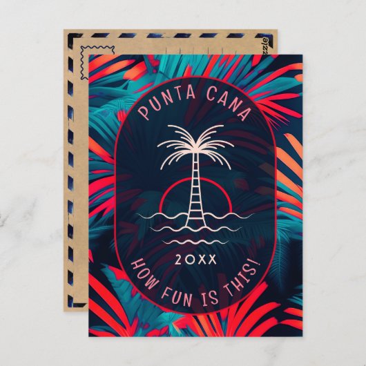 Punta Cana Beachfeest Palmboombladeren zonsonderga Briefkaart (Voorkant / Achterkant)