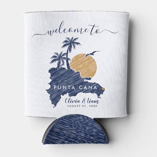 Punta Cana Custom Navy Minimalistische kaart Bruil Blikjeskoeler (Voorkant)