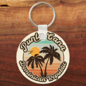 Punta Cana Dominicaanse Palmboom Retro Zonsonderga Sleutelhanger (Voorkant)