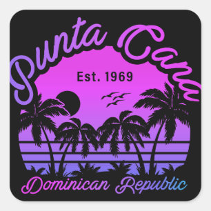 Punta Cana Dominicaanse Palmboom Retro Zonsonderga Vierkante Sticker