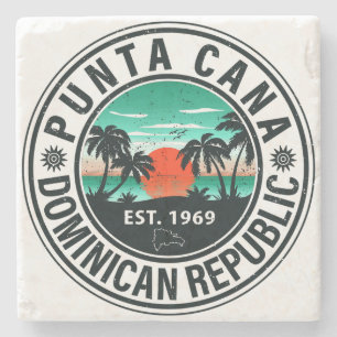 Punta Cana Dominican Palm Tree Retro Sunset 60 s Stenen Onderzetter