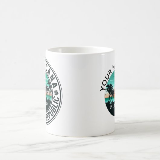 Punta Cana Dominican Palm Tree Retro Sunset Koffiemok (Center)