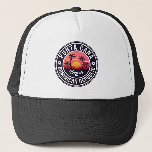 Punta Cana Dominican Palm Tree Retro Sunset Trucker Pet (Voorkant)