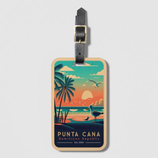 Punta Cana DR Retro Sunset Souvenirs jaren 60 Bagagelabel (Voorkant (verticaal))