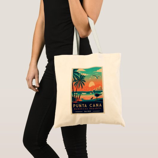 Punta Cana DR Retro Sunset Souvenirs jaren 60 Tote Bag