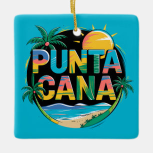 Punta Cana Sunset Kleurrijke Travel Art Embleem Keramisch Ornament