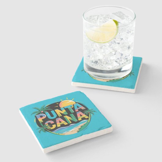 Punta Cana Sunset Kleurrijke Travel Art Embleem Stenen Onderzetter (Zijkant)