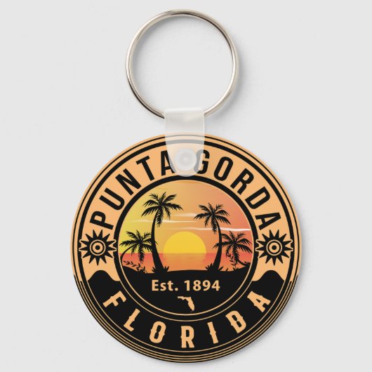 Punta Gorda Florida Retro Sunset Souvenirs Sleutelhanger (Voorkant)