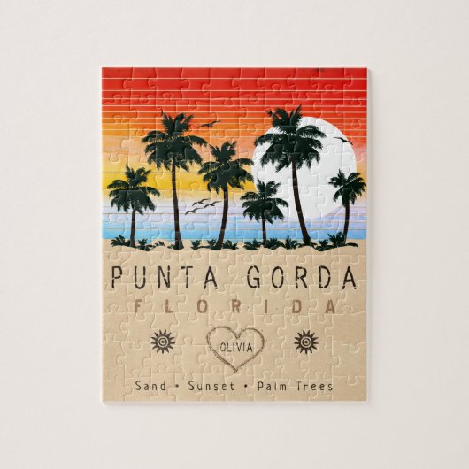 Punta Gorda Florida Retro Zonsondergang Palmboom j Legpuzzel (Verticaal)