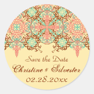 Puntige ingewikkelde Arabesque, bewaar de datum Ronde Sticker